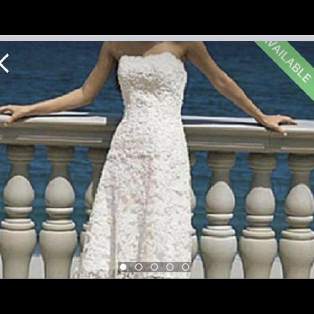 Champagne lace beaded hi-lo wedding dress